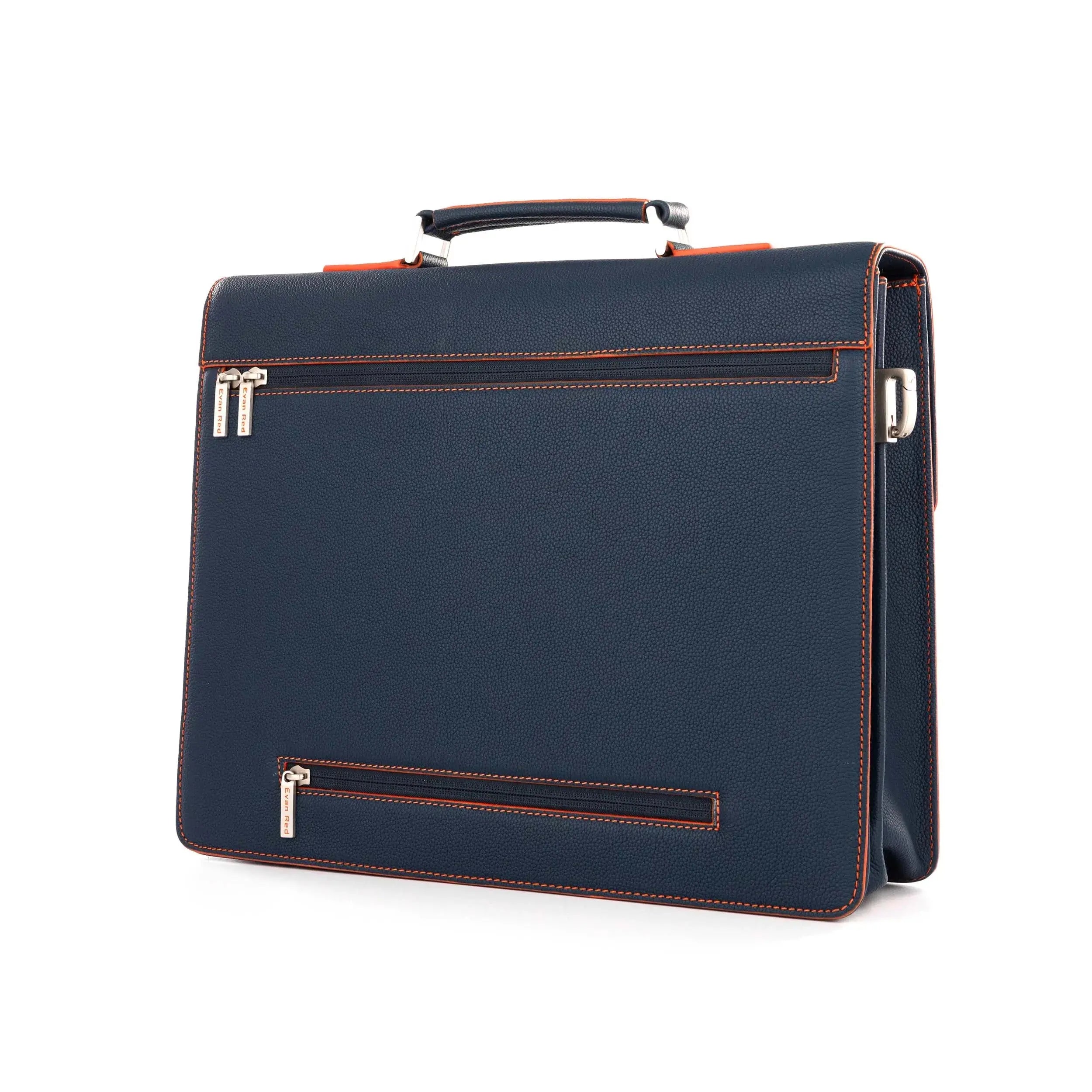 Petrol Blue Leather Briefcase Evan Red
